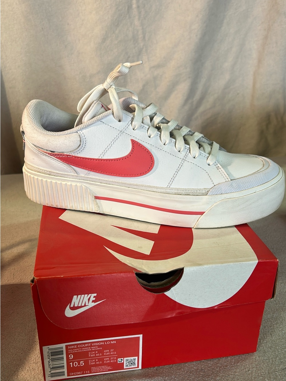 Nike Women’s Low-Top Leather Sneakers - White with Pink Swoosh